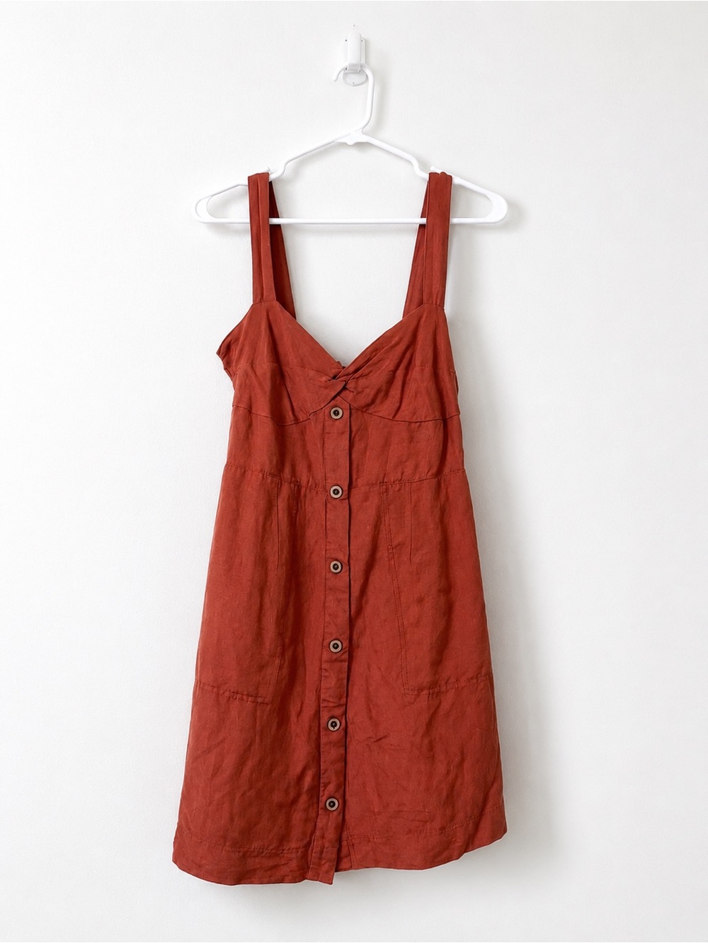 Maeve by Anthropologie Rust Orange Linen Blend Button Front Mini Dress Sz Small